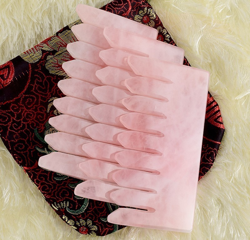 comb rose quartz gua sha