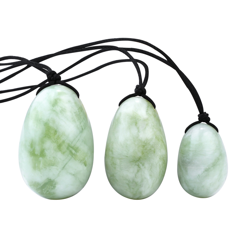 Drilled Natural Xiuyangreen Jade Massager Yoni Eggs Set Kegel Exerciser Gua Sha Tool Wholesale