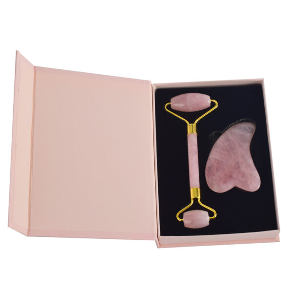 Natural Rose Quartz Face Roller and Gua Sha Set - Image 2