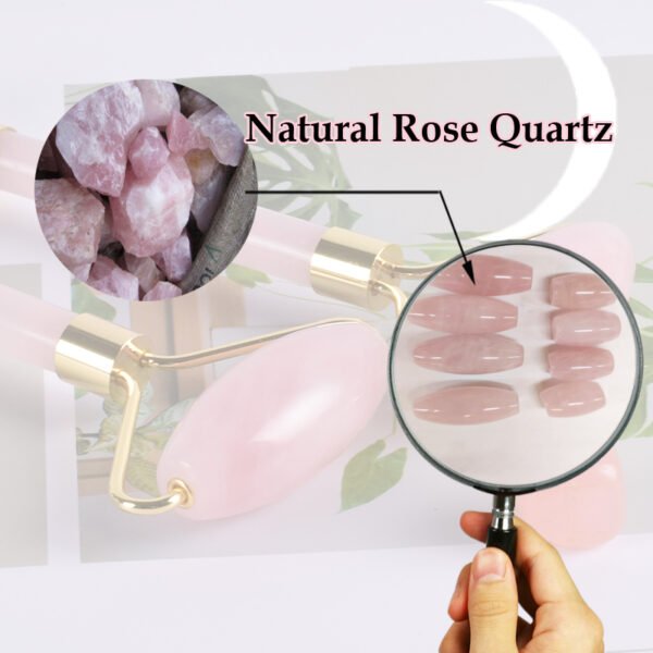 Natural Rose Quartz Face Roller and Gua Sha Set - Image 3