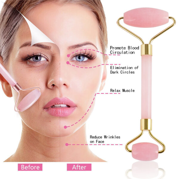 Natural Rose Quartz Face Roller and Gua Sha Set - Image 5