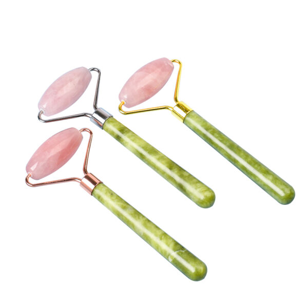 Natural Rose Quartz Facial Massager Green Jade Roller - Image 2