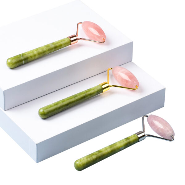 Natural Rose Quartz Facial Massager Green Jade Roller - Image 3