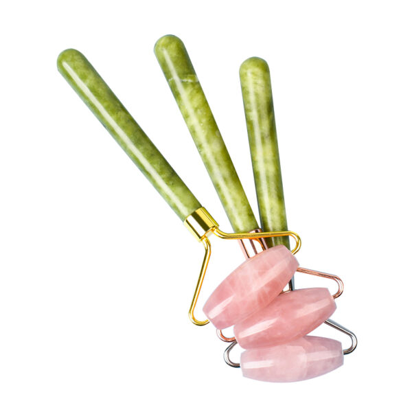 Natural Rose Quartz Facial Massager Green Jade Roller - Image 4