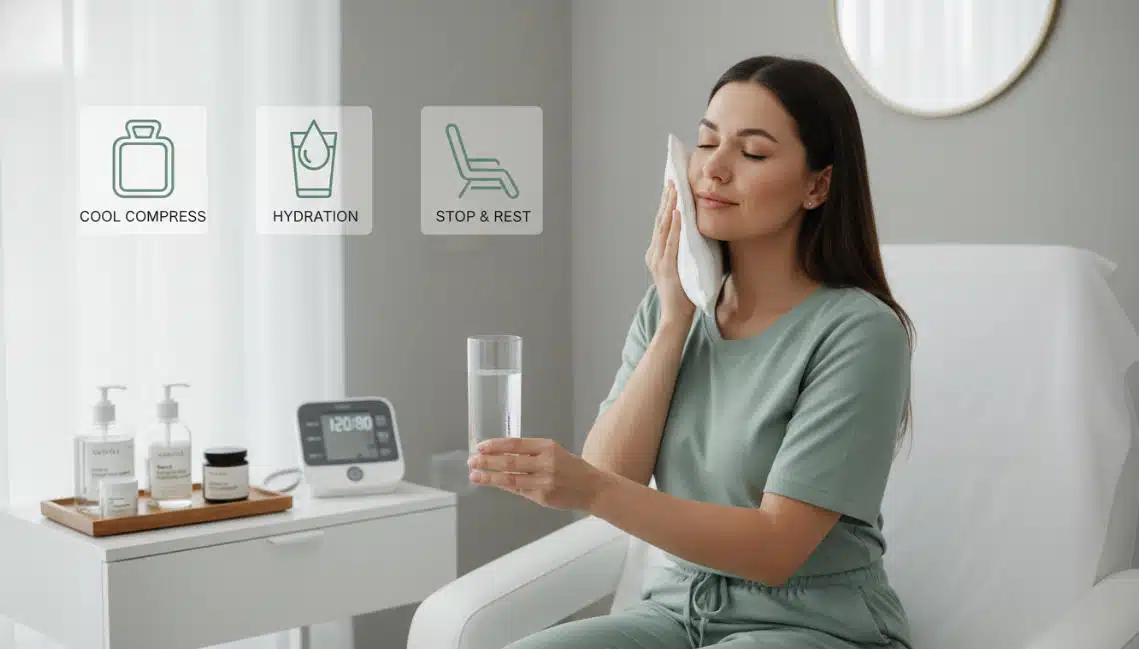 A scene of a woman tending to herself after a Gua Sha session.