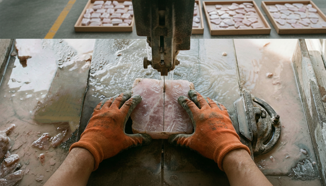 Manual Cutting in a Gua Sha Factory