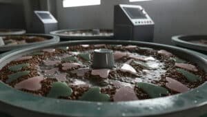 Gua Sha tools undergoing automated polishing.