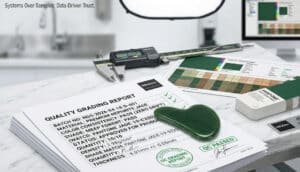 A Gua Sha tool, with its inspection certificate placed beside it.