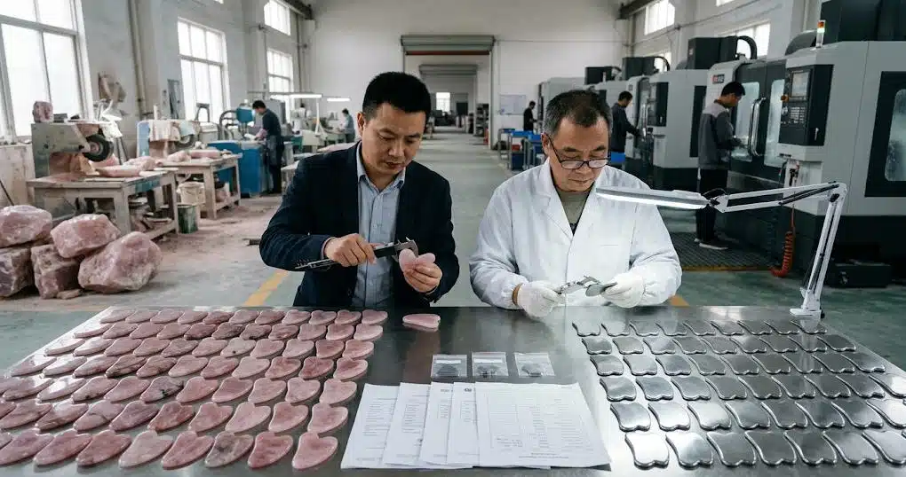 rose quartz and stainless steel gua sha quality check