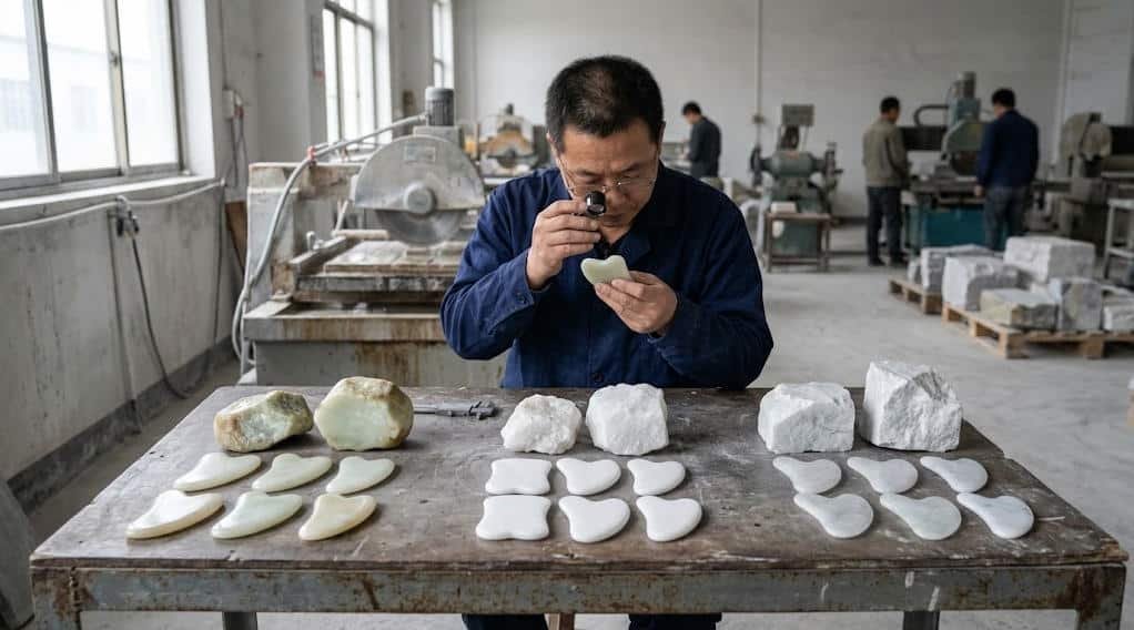 Gua Sha tools made of various types of white jade